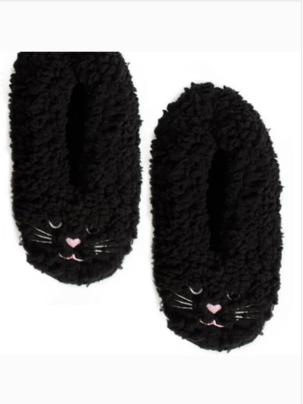 Fairweather Black Cat Plush Slippers NEW Sz. S/M
